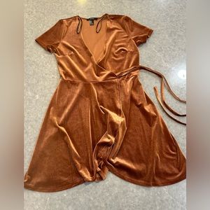 Mini Wrap dress, with velvet metallic brown fabric.